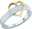 Beautiful Yellow and White Gold Micro Pave Diamond Heart Ring " Size 7 "