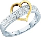 Beautiful Yellow and White Gold Micro Pave Diamond Heart Ring " Size 7 "