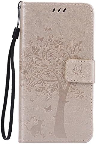 Huawei P9 Lite Case [with Free Screen Protector],Asukaparadise PU Leather Flip Magnetic Closure Wallet [Card Slots] Stand Butterfly Tree Cat Impressed Design Case For Huawei P9 Lite