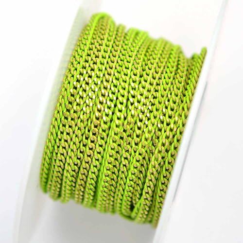 Colored Brass Chain _#15: Lime 2.75x2mm Filed Curb Chain (per 25-foot Spool)