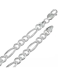 7MM Thick - Diamond-Cut Figaro Link Chain Necklace/Bracelet - Genuine .925 Solid Sterling Silver