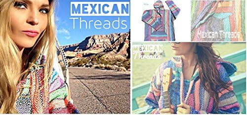Mexican Threads Jerga Baja Hoodie Poncho Drug Rug Hoodie Unisex Multi Small