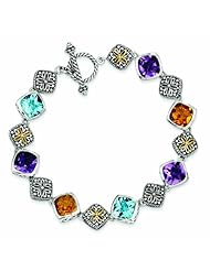 Sterling Silver with 14k Gold 20.35Multi Gemstone 8.25in Bracelet - Antique Boutique - Vintage Style - Jewelry