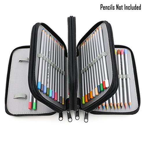 BTSKY Colored Pencil Case with Compartments-72 Slots Handy Pencil Bags Large for Watercolor Pencils, Gel Pens and Ordinary Pencils (Black)