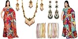 Collection of 2 Georgette Printed Sarees & Fashion jewelry by Sharnam Art