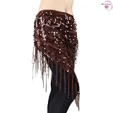 BellyRose Terylene Belly Dance Hip Scarf & Shawl With Paillettes And Fringe, Deluxe V-Shape Style