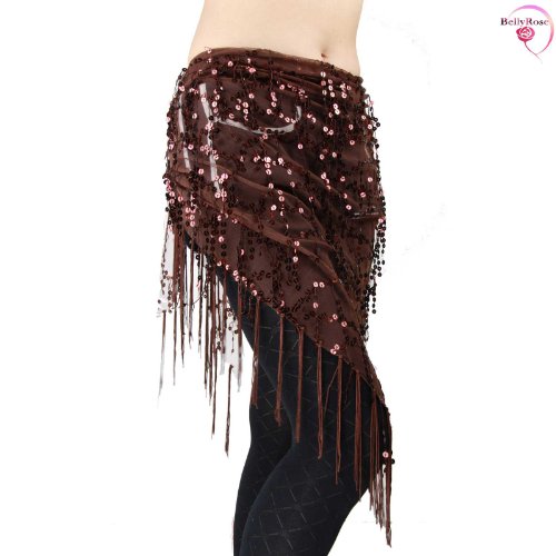 BellyRose Terylene Belly Dance Hip Scarf & Shawl With Paillettes And Fringe, Deluxe V-Shape Style