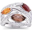 14K White Gold Citrine, Smoky Quartz and Diamond Ring