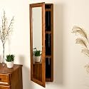 Wall-Mounted Rectangle Jewelry Cabinet with Mirror - Oak Finish