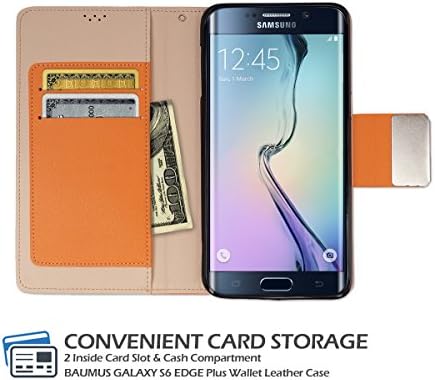 S6 Edge Plus Magnetic Kickstand Wallet Case, Samsung Galaxy S6 Edge+ Soft Foldable Leather Diary Flip Cover, 10 Colors (Orange)