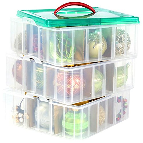 Christmas Plastic Ornament Storage Container / 3 Stackable Snap