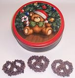 Scott's Cakes 1 lb. Dark Chocolate Covered Pretzel with Chocolate Chips in a Teddy Bear Tin