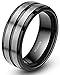 Two Tone Black Stripe Grooved Brushed Titanium Rings for Men Engagement Band 8mm (11)