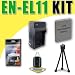 EN-EL11 Lithium Ion Replacement Battery/Charger for Nikon Coolpix S550 S560 & Pentax Optio W60 M50 V20 Digital Cameras DavisMAX Bundle