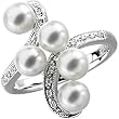 14K White Gold Freshwater Cultured Pearl and Diamond Ring