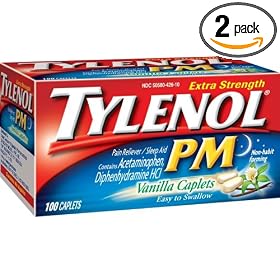 Tylenol PM Extra Strength Pain Reliever and Sleep Aid, Vanilla Caplets, 100-Count Bottles (Pack of 2)