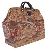 Artisanstreet's Hunters in the Field Tapestry Carpet Bag with Detachable Shoulder Strap. Unusual Bag Dispays Hunters with their Dogs. Use as an Overnight Bag or Even as a Briefcase.