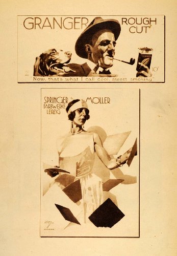 1926 Hohlwein Granger Pipe Tobacco Art Deco Ad Posters - Original Photogravure