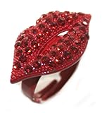Sexy Ladies Ruby Red Crystal Lips Cocktail Fashion Ring ~ Adjustable Size ~ Comes Gift Boxed!