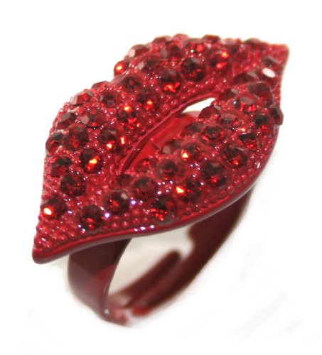 Sexy Ladies Ruby Red Crystal Lips Cocktail Fashion Ring ~ Adjustable Size ~ Comes Gift Boxed!