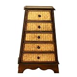 EXP Handmade Asian furniture-19" Contemporary 5 Drawer Teak Wood & Rattan Storage Cabinet / Dresser