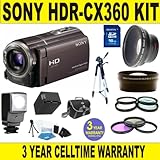 BRAND NEW SONY HDR-CX360 CAMCORDER w/ .45X SUPER WIDE ANGLE LENS + 2X TELEP ....