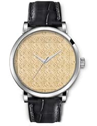 SPRAWL Aanalog Fashion Series Silver Ladies Watches of Genuine Black Leather Strap,Unique Wrist Watch for Women Girls Designed with Cut flowers