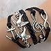 Meily(tm) Antique Chain Silver Infinity Double Birds Note Charms Leather Wrap Bracelet