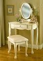 Off White Vanity Table with Mirror and Bench Set Powell Girl's Vanity 929-290
