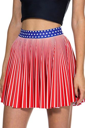 Longyang Women Girls US Flag Falared Pleated Skater Miniskirt Dress Red/Blue L