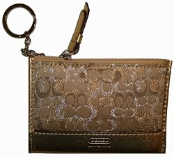 Coach Lurex Signature Mini Skinny Coin Purse Case with Key Chain 40953 Gold