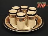 Tequila Shot Glass Set w/Plate Mexican Ceramic Folk-Art Hand Crafted [Capula Michoacan Mexico]