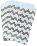 Outside the Box Papers Gold and White Chevron Treat Sacks - Favor Bags Made in USA Birthday Wedding Baby Shower Anniversary Party Pack of 48