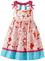 Girls Open-Back  Cotton General Print  Dress With a Bow(s) and a Ribbon 