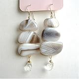 Agate Zen Triple Drop Earrings with Quartz drops