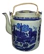 Large antiqued chinese blue and white porcelain teapot - Ironstone design