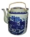 Large antiqued chinese blue and white porcelain teapot - Ironstone design
