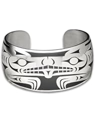 Sterling Silver Wolves Northwest Coast Native American Bracelet. Made in USA.