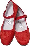 Red Patterned Silk Mary Jane Chinese Shoes