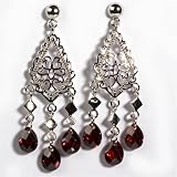 Sterling Silver Earrings with Garnet CZ - Size: 52mm