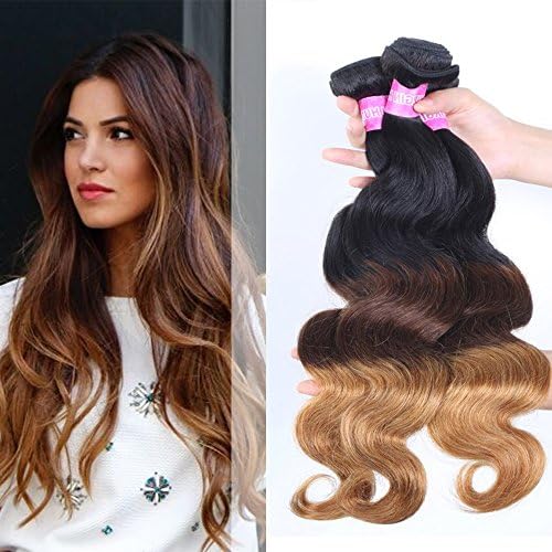 Ms Mary Hair Malaysian Ombre Hair Body Wave Mixed Length 24inch 26inch 28inch 100% Unprocessed Human Hair Weft Extensions,95-100g/pc,Tangle Free(1b 4 30)