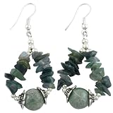 Handmade Green Moss Agate & Antiqued Silver Beaded Earrings
