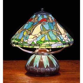 Meyda Tiffany 50353 Three Light Table Lamp, Oil Rubbed Bronze Finish with Blue/Green Beige Orange Glass