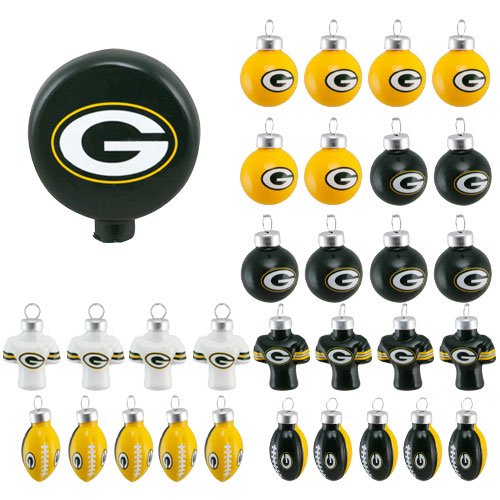 Forever Collectibles Green Bay Packers Blown Glass Tree Top Ornaments - Pack Of 31