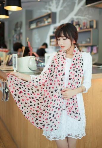 Shop4Clothing365(TM) New Fashion Chiffon Scarf Shawl- Light Pink Background, Colorful Heart-shaped Pattern(SC03-017-01) by Shop4Clothing365