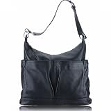 Italian Leather Shoulder / handbag with 2 front and 2 side open pockets (Black)