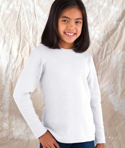LAT Sportswear Girls Stylish Topstitch Collar Thermal T-Shirt, White, Medium