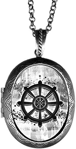 Dharmachakra B&amp;w Wheel of Dharma Buddhism Antique Silver Solid Perfume Locket Pendant