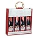 Maroon Color Jute Burlap 4 Bottle Wine Carry Bag with front window and with cane handles size 14