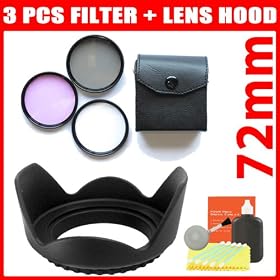 Hard Tulip Lens Hood + 3Pcs Filter Kit for Canon EOS 40D 50D (EF 28-135mm)